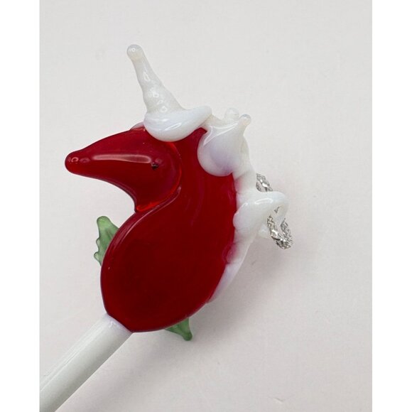 Vintage Glass Unicorn Stick Christmas Tree Ornament Swizzle Style Holly Accent - Picture 6 of 7